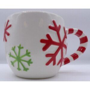 Christmas Mug-  Green & Red Snowflakes- Holiday Brand